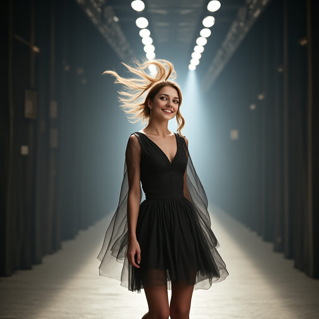 A new generated photograph of the same woman in a different setting, recognisably the same face